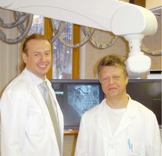 Invazīvās kardioloģijas pamatlicēji Latvijā – Andrejs Ērglis (no kreisās puses)  un Andis Dombrovskis