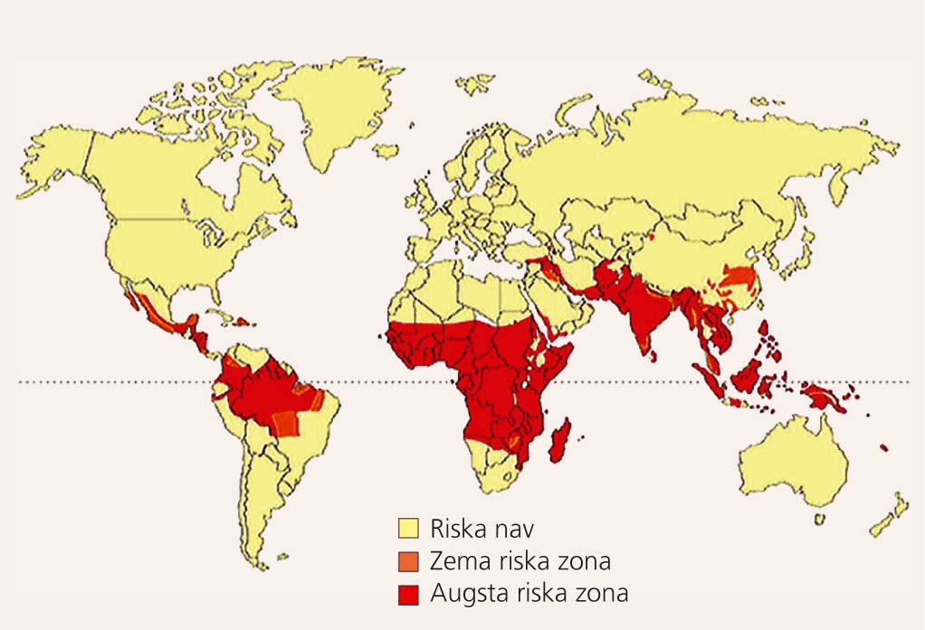 Pret hlorohīnu rezistentās tropiskās malārijas  izplatības riska zonas