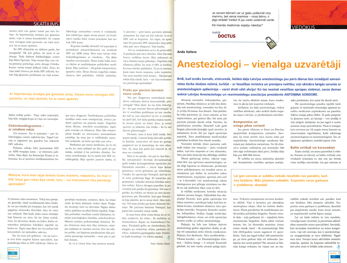 “Anesteziologi – vienalga uzvarētāji”, Doctus 11/2004