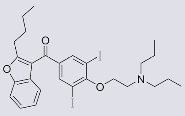 Amiodarona ķīmiskā struktūra  (C25H29I2NO3) [39]