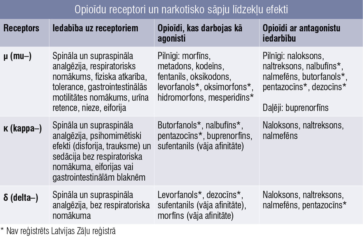 Opioīdu receptori un narkotisko sāpju līdzekļu efekti